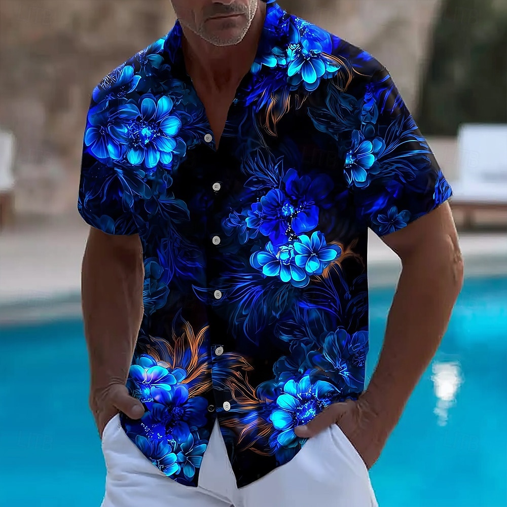 Vintage Hawaiian Floral Shirt - Camisa havaiana masculina com estampa floral,