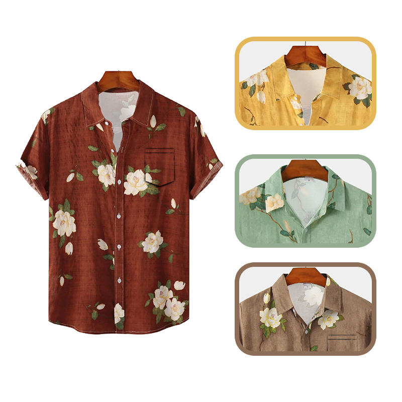 Vintage Hawaiian Floral Shirt - Camisa masculina de manga curta estilo
