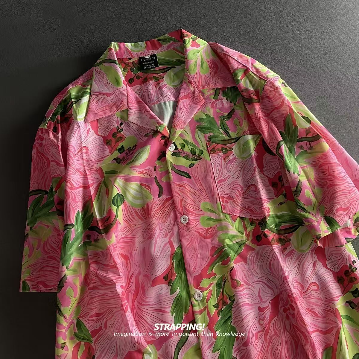 Vintage Hawaiian Floral Shirt - Rosa graffiti floral gola cubana camisas