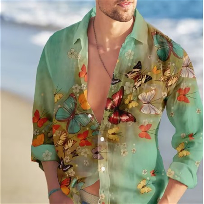 Vintage Hawaiian Floral Shirt - Camisa havaiana borboleta masculina, estampa floral,