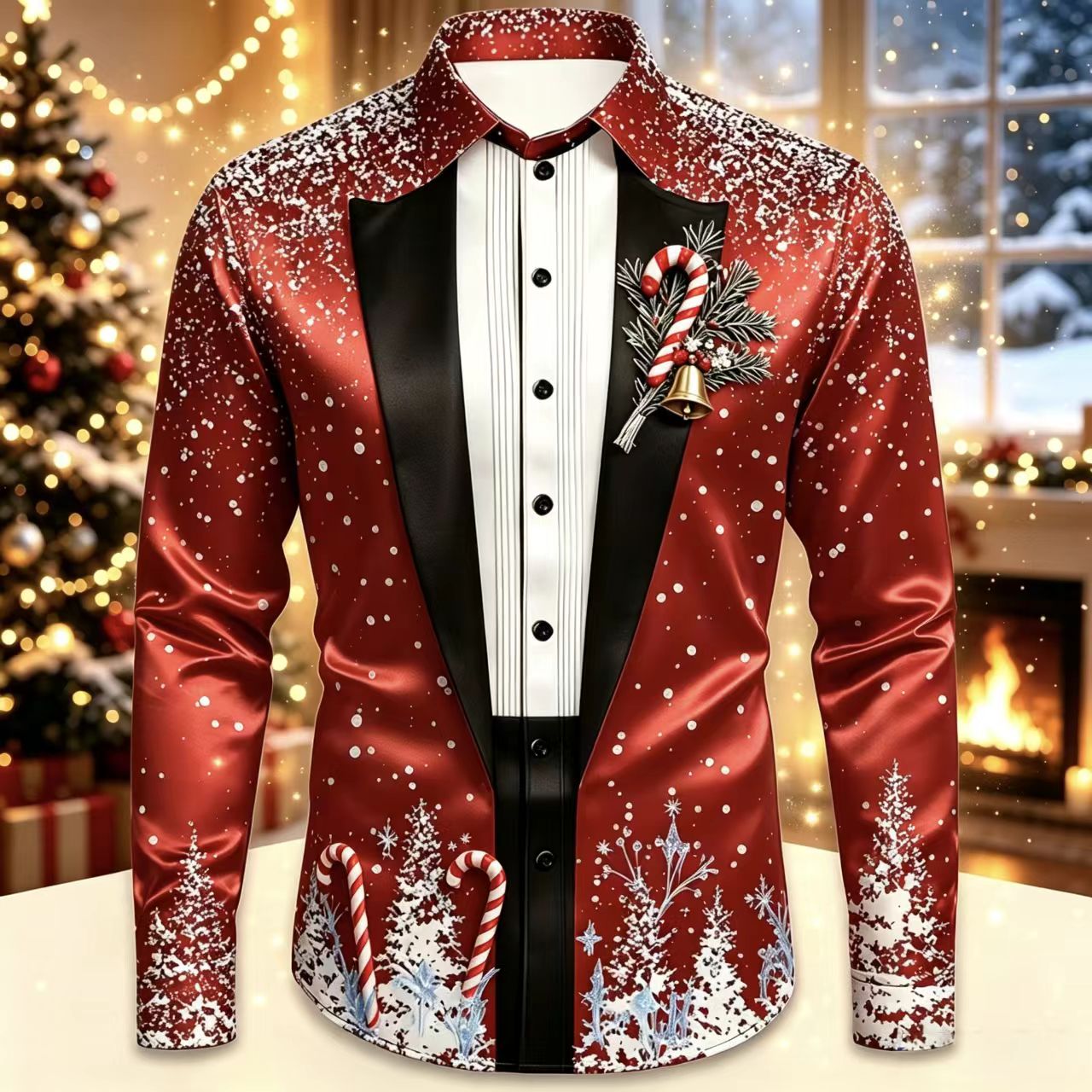 Men Christmas Satin Long Sleev - Mens Satin Silk Dress Shirt avaliação e preço
