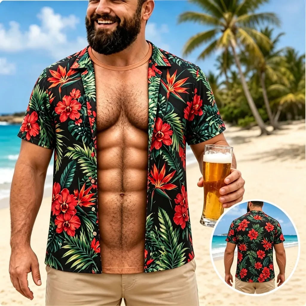 Nova Camisa Havaiana Masculina - Vintage Hawaiian Floral Shirt avaliação e preço