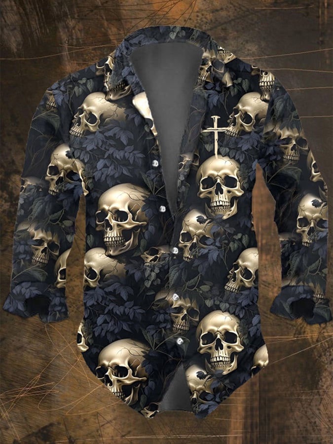 Halloween Men's Dark Skull Pri - Vintage Hawaiian Floral Shirt avaliação e preço