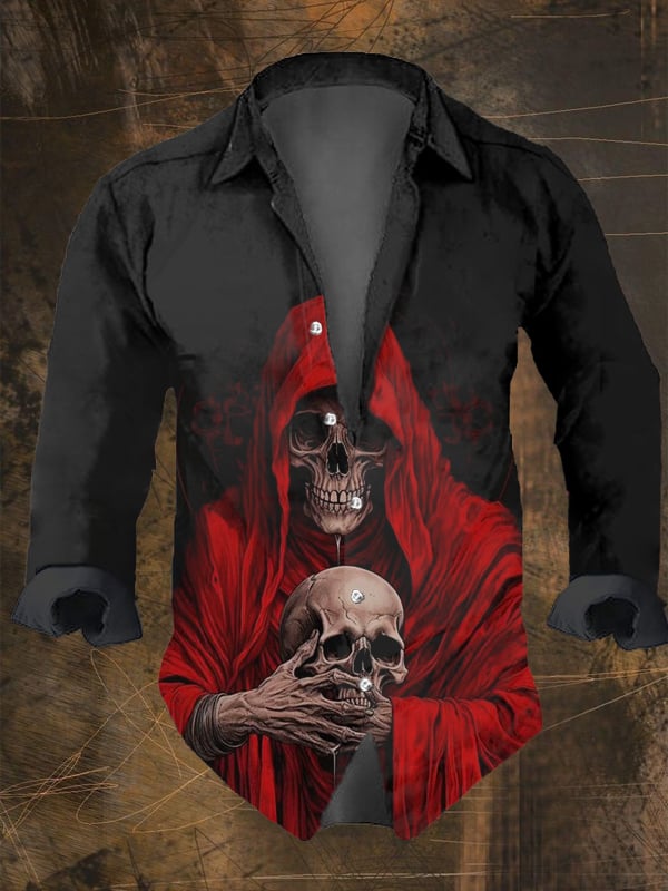 Halloween Men's Dark Skull Pri - Vintage Hawaiian Floral Shirt avaliação e preço