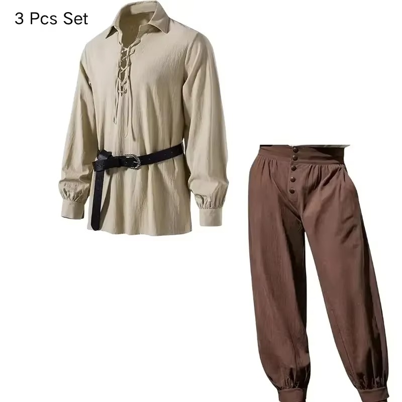 Conjunto de 3 peças de fantasi - Medieval Gothic Lace Up Pirate Shirt avaliação e preço