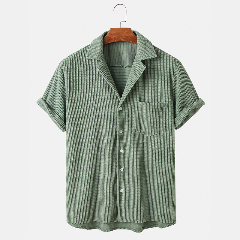 Roupas de verão masculinas de  - Corduroy Button Up Shirt Men avaliação e preço